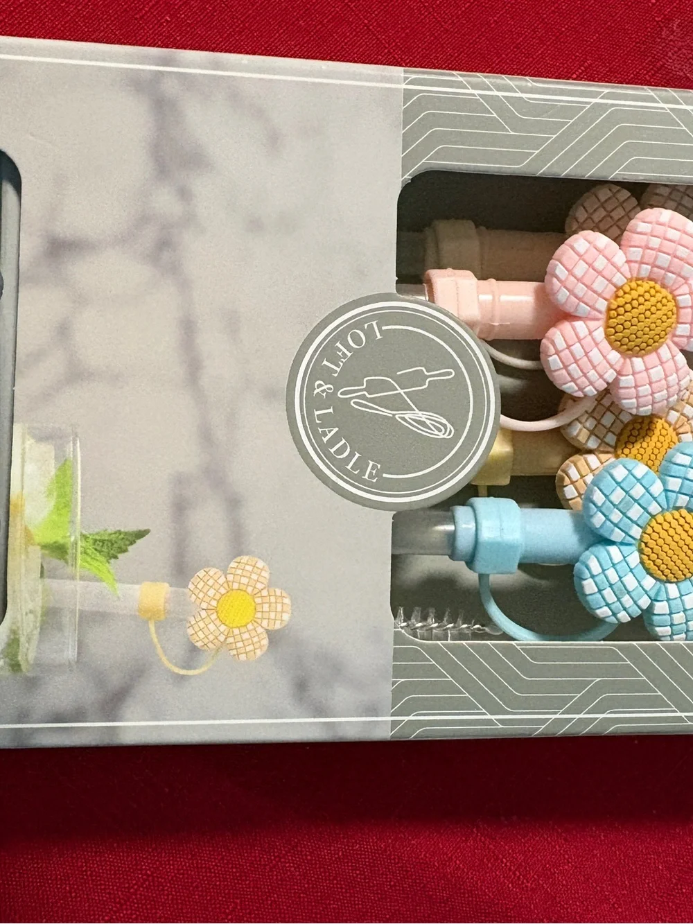 Pink and Blue Flower Reusable Straws and Toppers